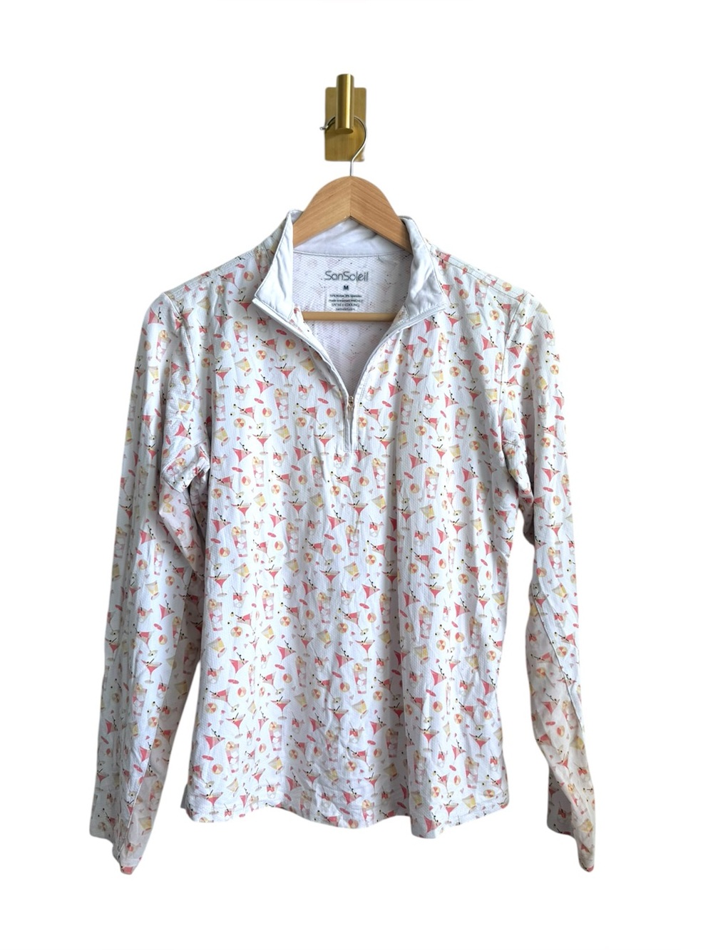 SanSoleil SolTek Lux UPF 50+ Cocktail Print Mock Neck Golf Sun Shirt Women's M